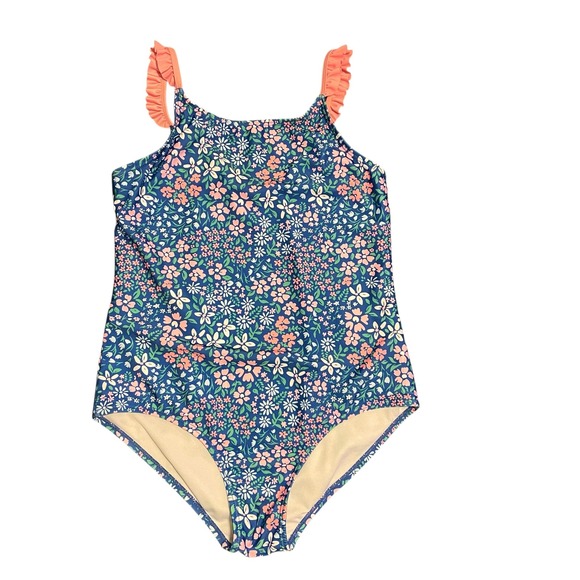 Wallflower Other - Wallflower Kids Blue Floral Ruffle Strap One Piece Swimsuit Size 16